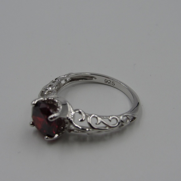 Sterling Silver Swirl Band Red CZ Diamond Ring - Picture 4 of 5